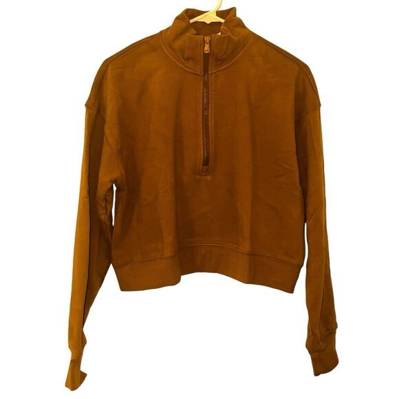 Fabletics Kat Half Zip Pullover Sweatshirt Java Brown Scuba Athletic Size M NWT - Picture 1 of 6